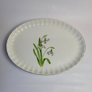 W.S. George B8781 Serving Platter Bolero Shape White Snowdrop Flowers Swirl Edge